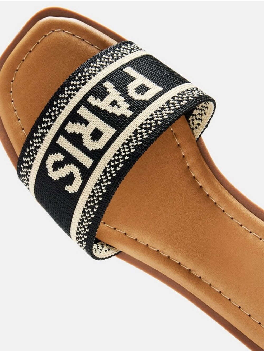 Aris Contrast Strap Slide Sandal in Black and Tan